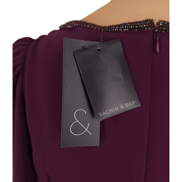 Sachin & Babi Ginny Crystal-trimmed Crepe Gown Size 4 Plum $695 - Picture 12 of 14